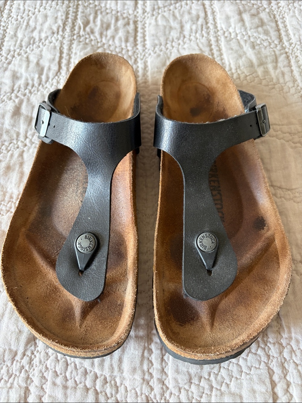 Birkenstock Gihez Black Leather Toe-Post Sandals sz 9-9.5 / 40